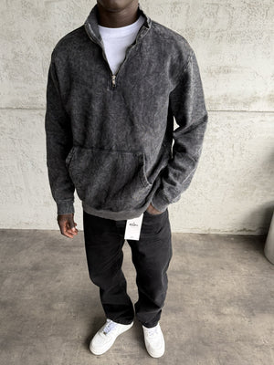 Füme Yıkamalı Fermuarlı Sweatshirt