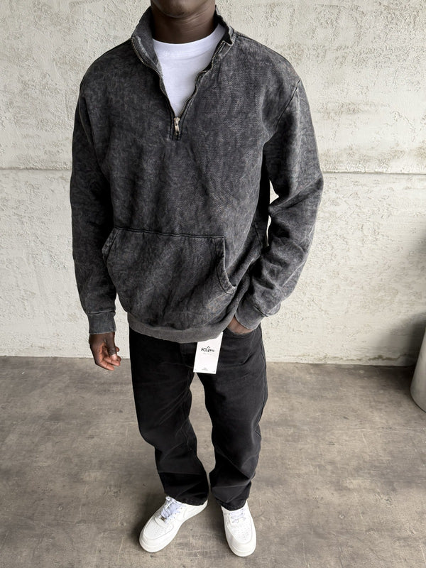 Füme Yıkamalı Fermuarlı Sweatshirt