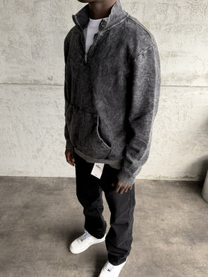 Füme Yıkamalı Fermuarlı Sweatshirt
