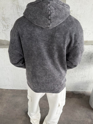 Füme Yıkamalı Kapüşonlü Nakış Detaylı Sweatshirt