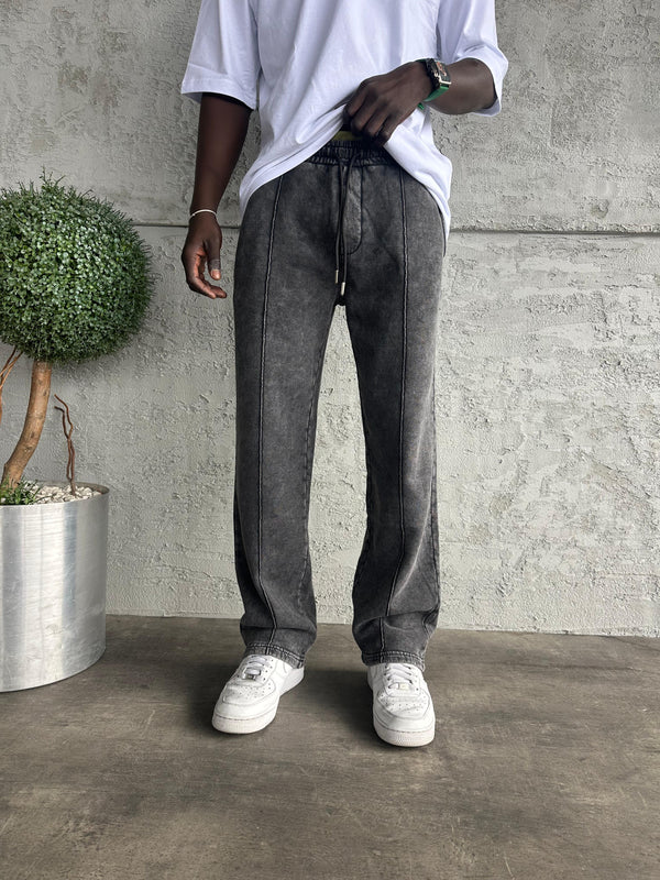 Füme Yıkamalı Şeritli Baggy Eşofman