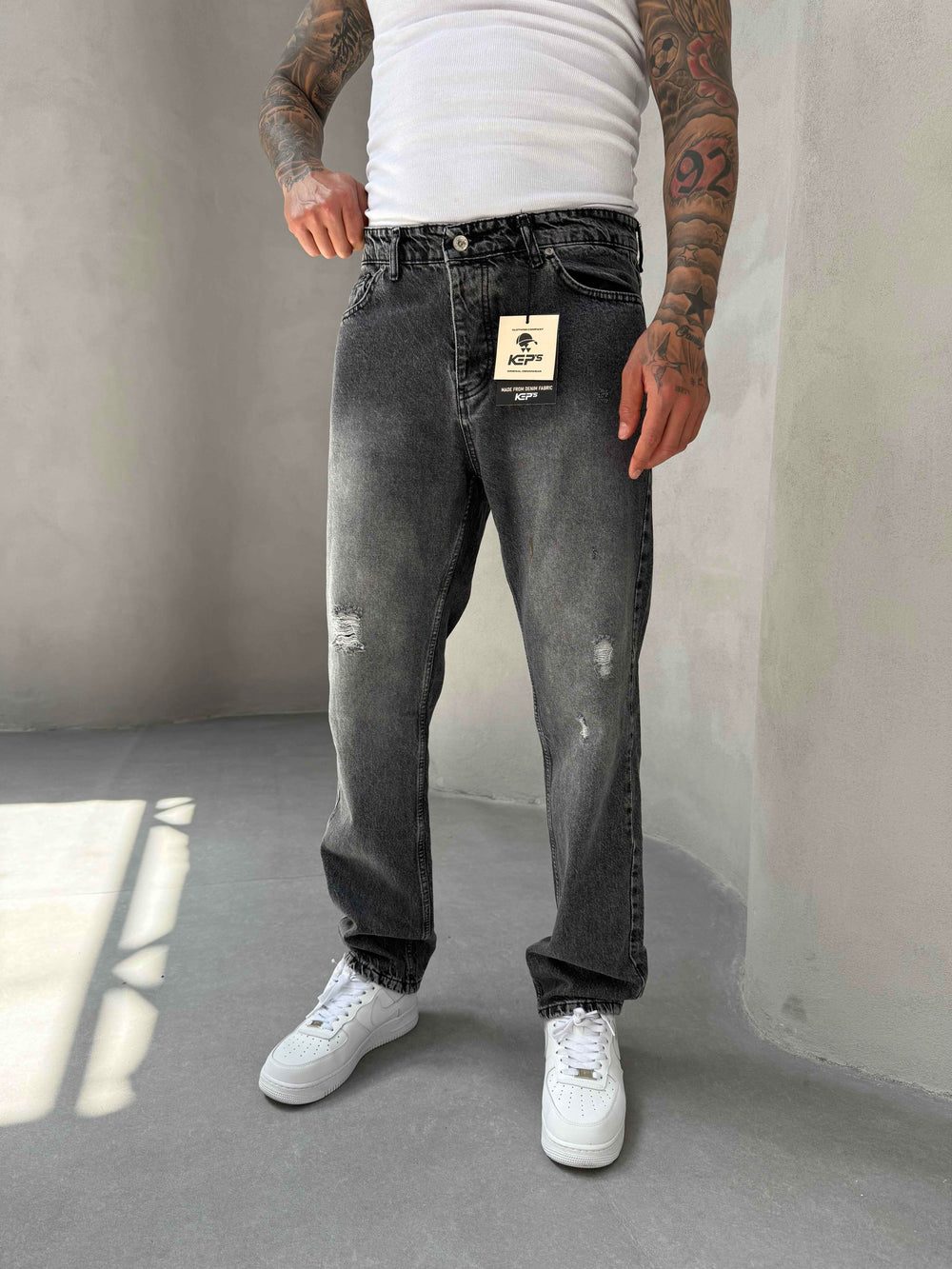 Füme Yırtık Detaylı Baggy Jean