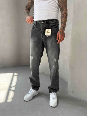 Füme Yırtık Detaylı Baggy Jean