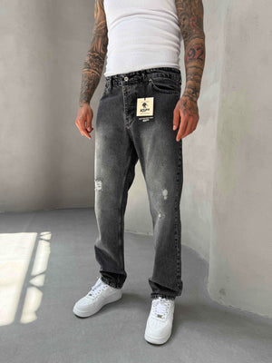 Füme Yırtık Detaylı Baggy Jean