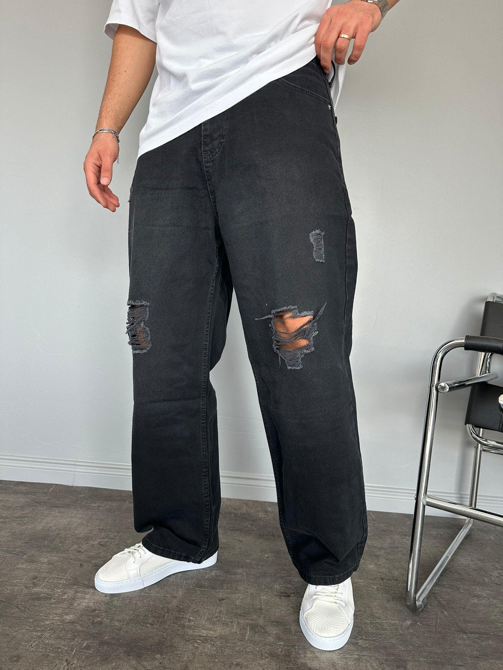 Füme Yırtıklı Relax Baggy Jean