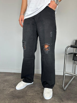 Füme Yırtıklı Relax Baggy Jean