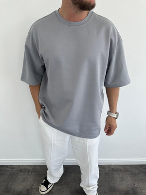 Gri Doubleface Kumaş T-Shirt