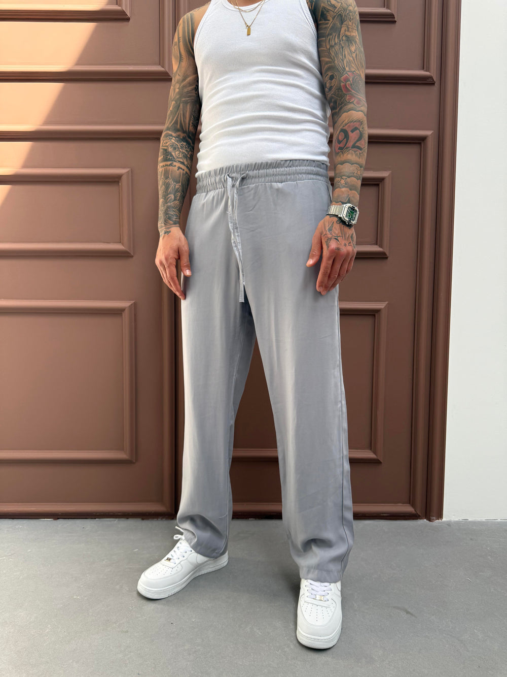 Gri Duble Kumaş Baggy Pantolon