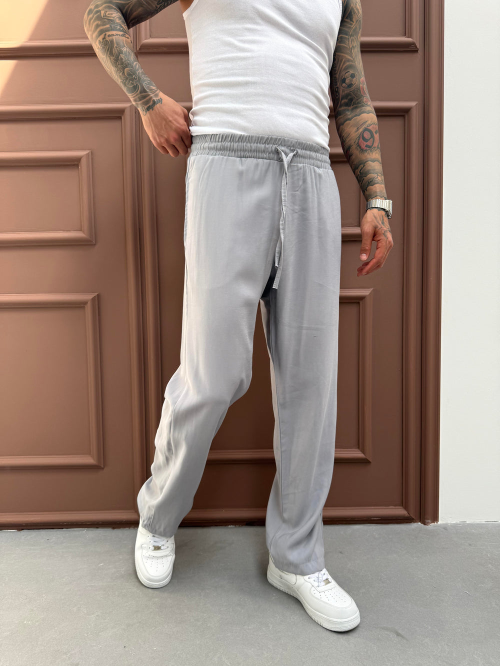 Gri Duble Kumaş Baggy Pantolon