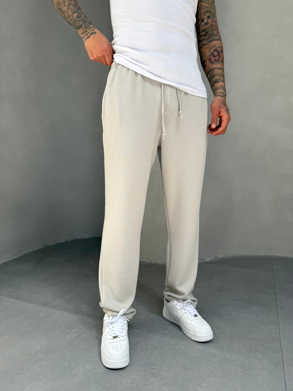 Gri İnce Fitilli Baggy Eşofman