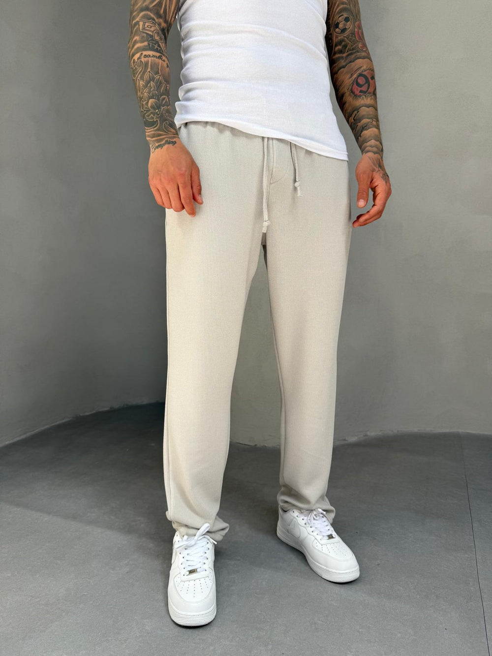 Gri İnce Fitilli Baggy Eşofman