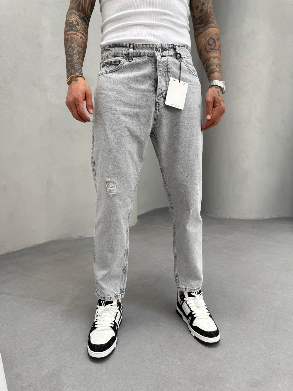 Gri Lazer Detaylı Boyfriend Jean