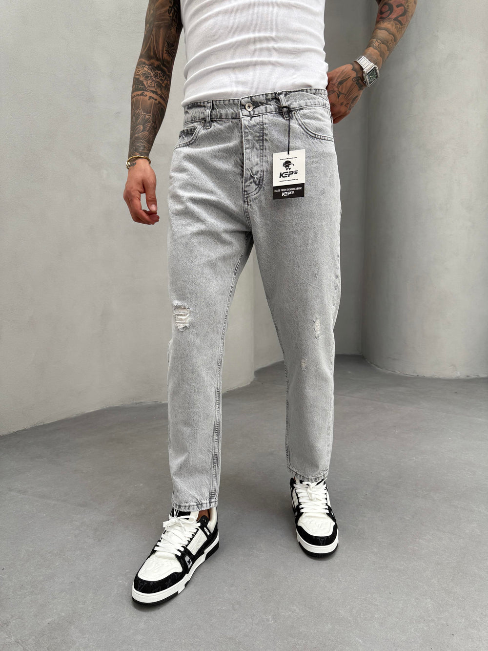 Gri Lazer Detaylı Boyfriend Jean