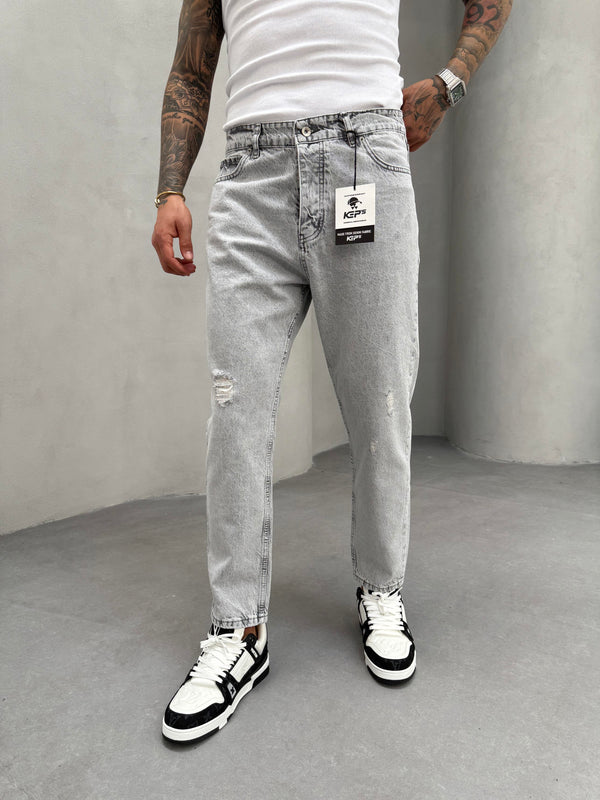 Gri Lazer Detaylı Boyfriend Jean