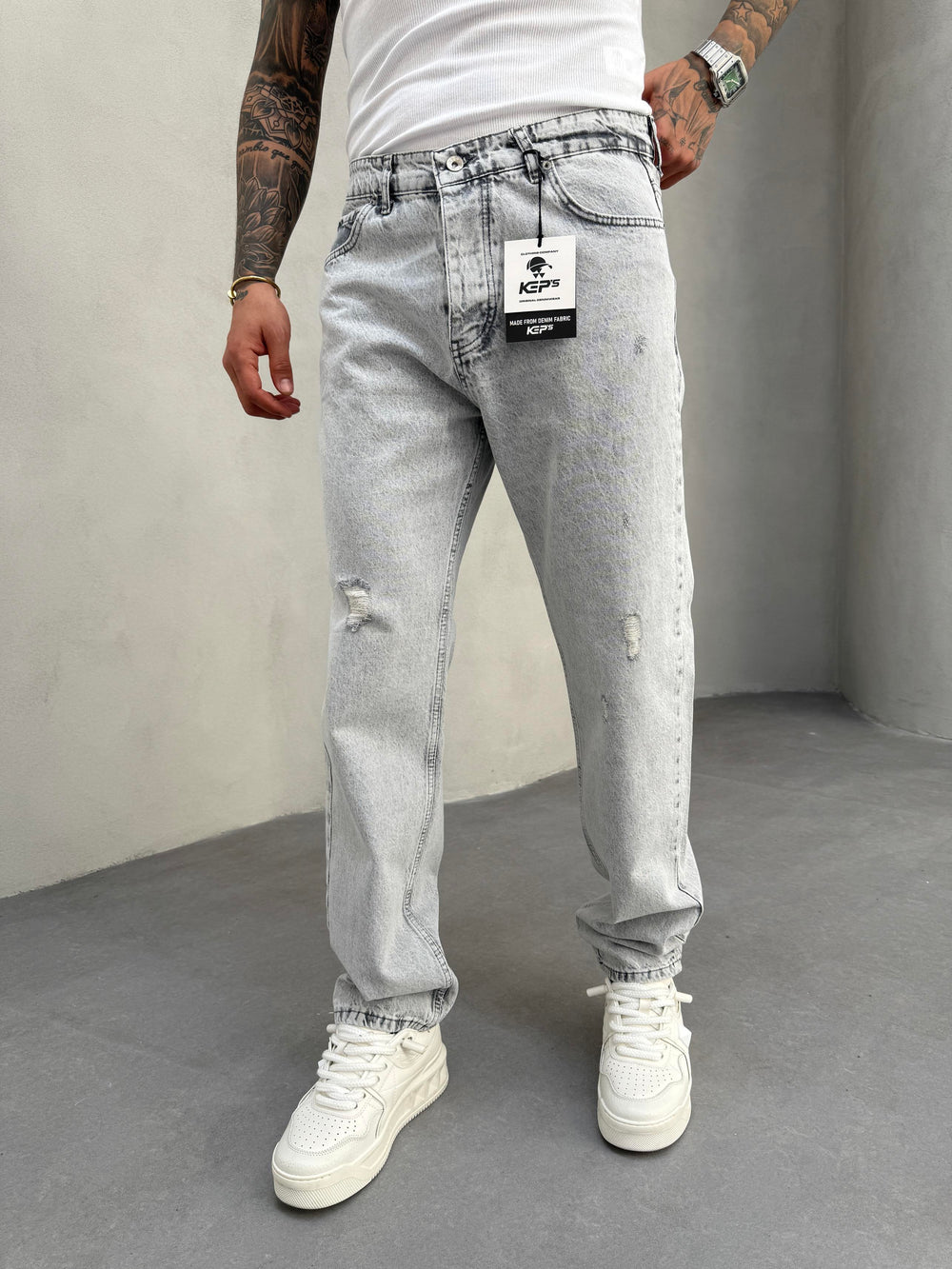Gri Lazerli Baggy Jean