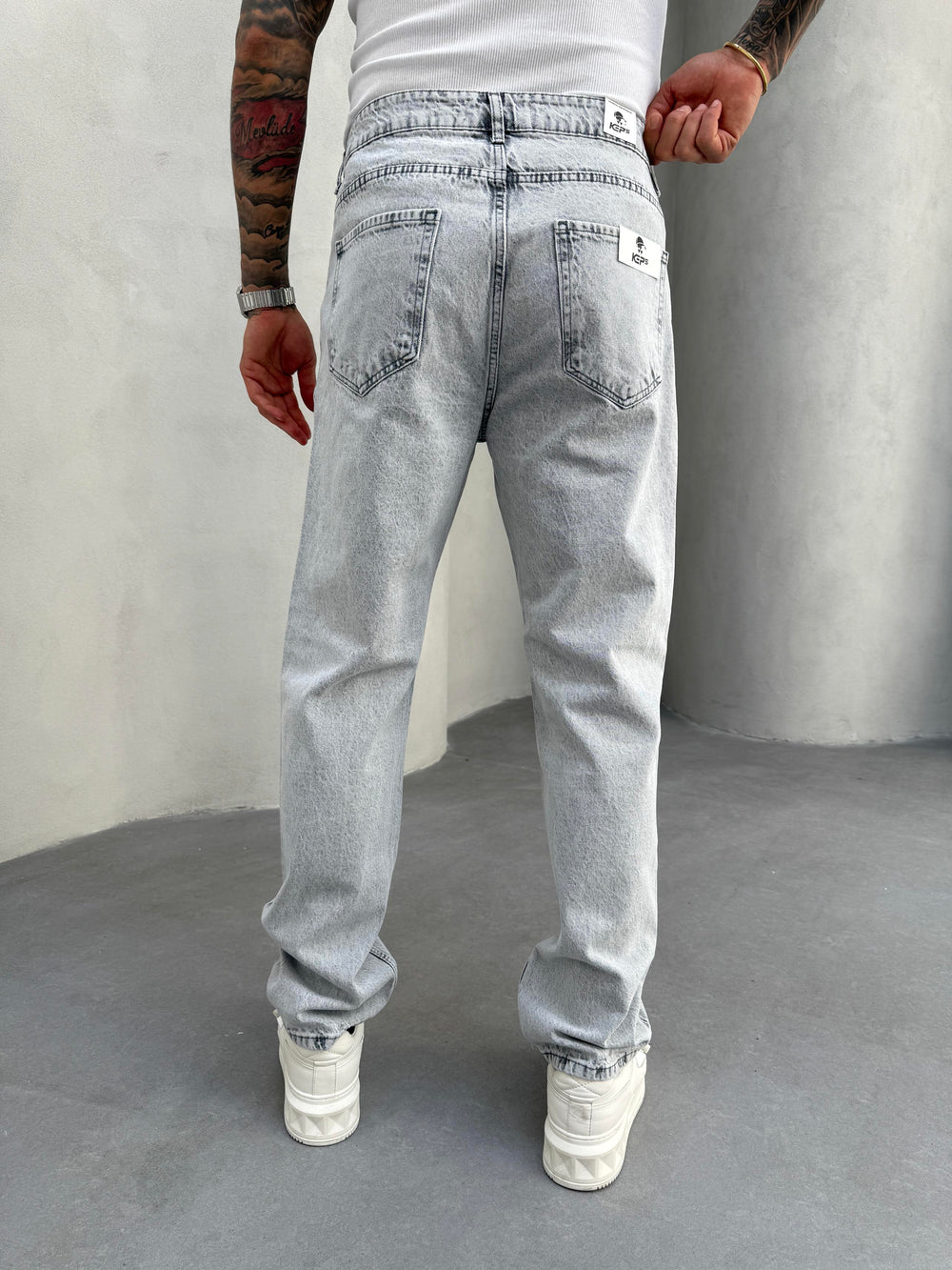 Gri Lazerli Baggy Jean
