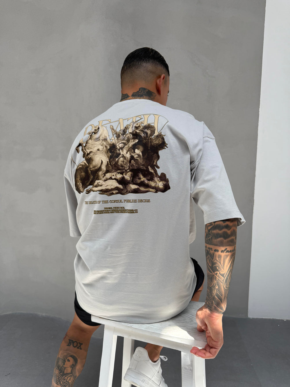 Gri Oversize Baskılı T-Shirt