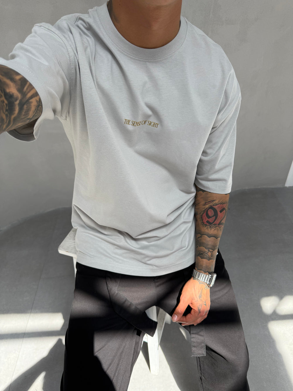 Gri Oversize Baskılı T-Shirt