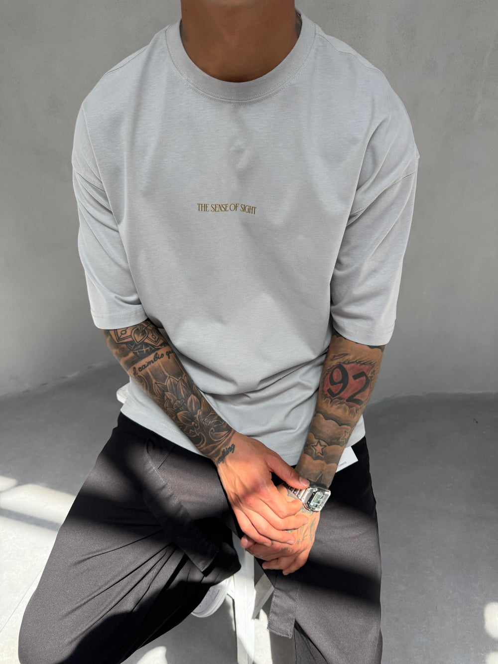 Gri Oversize Baskılı T-Shirt