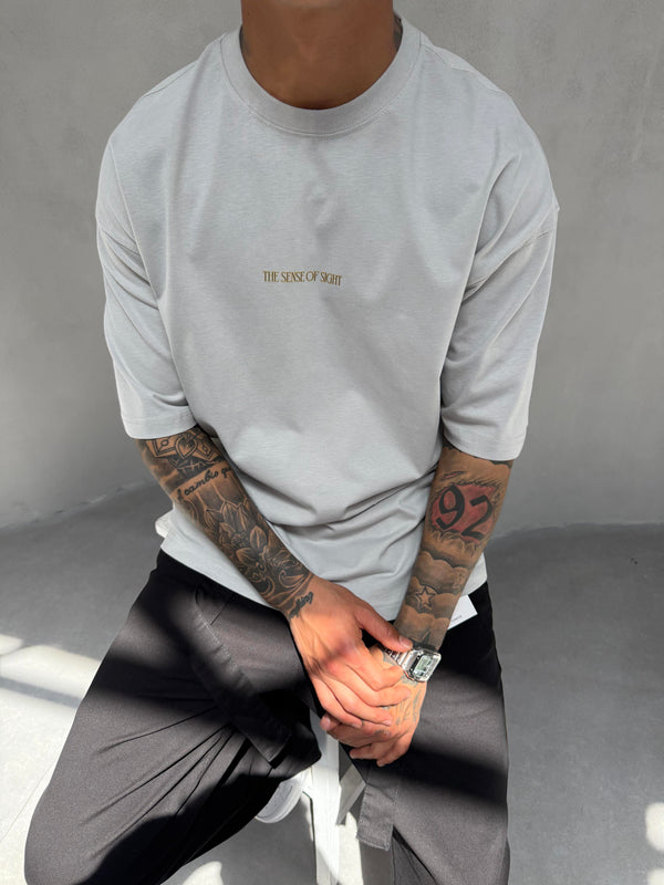 Gri Oversize Baskılı T-Shirt