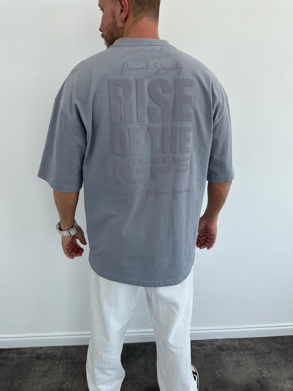 Gri Oversize Baskılı T-Shirt