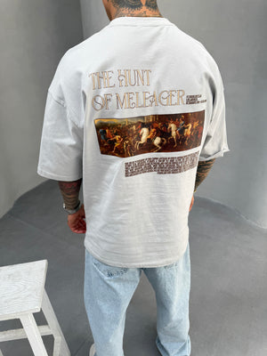 Gri Oversize Baskılı T-Shirt