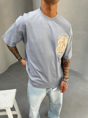 Gri Oversize Baskılı T-Shirt
