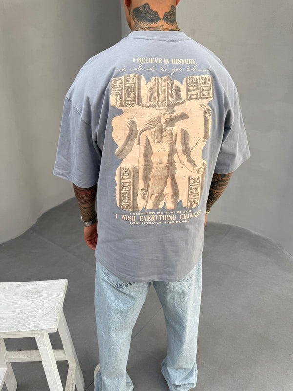 Gri Oversize Baskılı T-Shirt