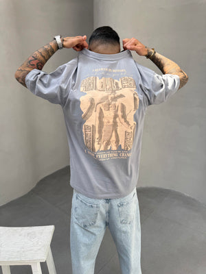 Gri Oversize Baskılı T-Shirt