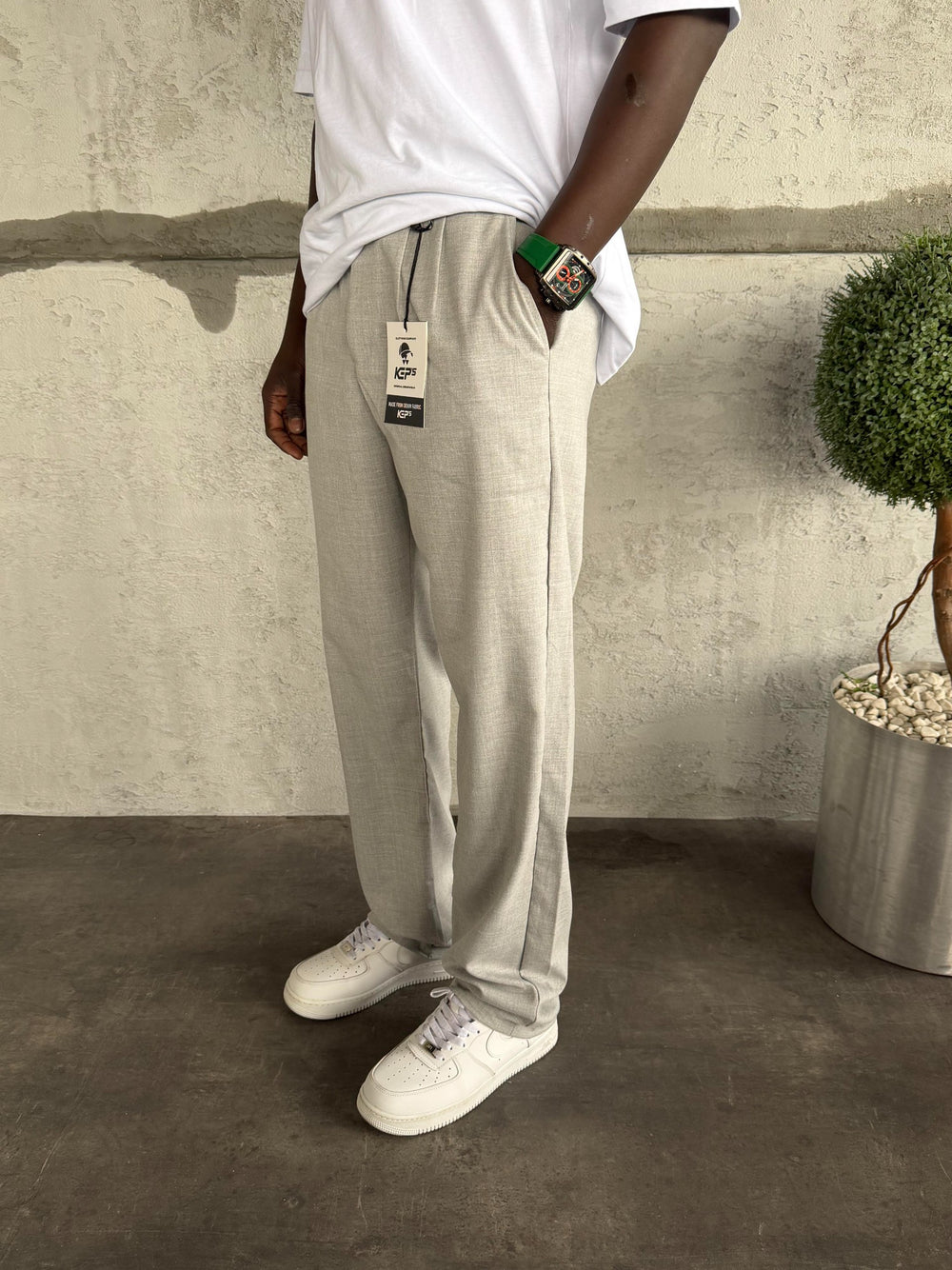 Gri Pileli Baggy Kumaş Pantolon