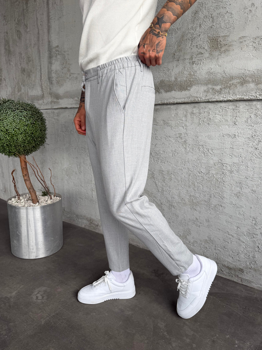Gri Regular Fit Kumaş Pantolon