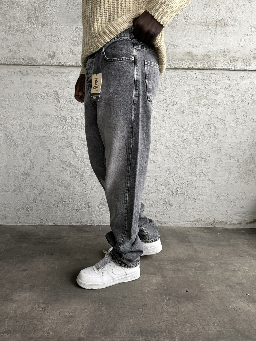 Gri Taşlamalı Baggy Jean