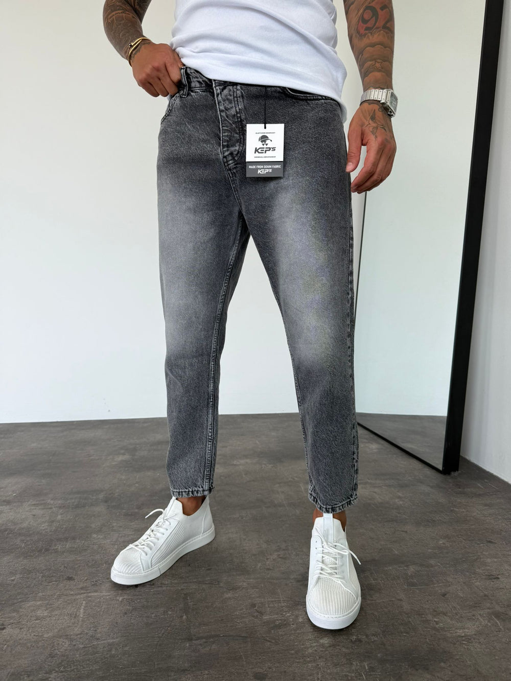 Gri Taşlamalı Boyfriend Jean