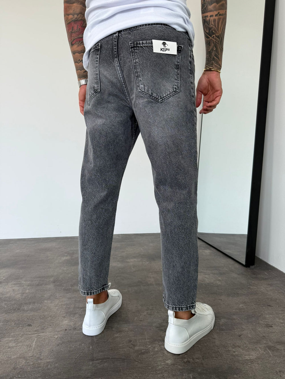 Gri Taşlamalı Boyfriend Jean