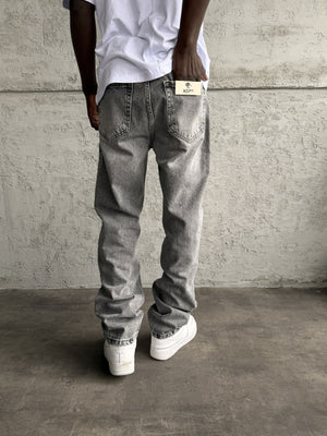 Gri Taşlamalı Yırtıklı Baggy Jean