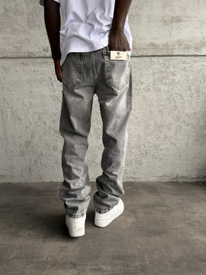 Gri Taşlamalı Yırtıklı Baggy Jean