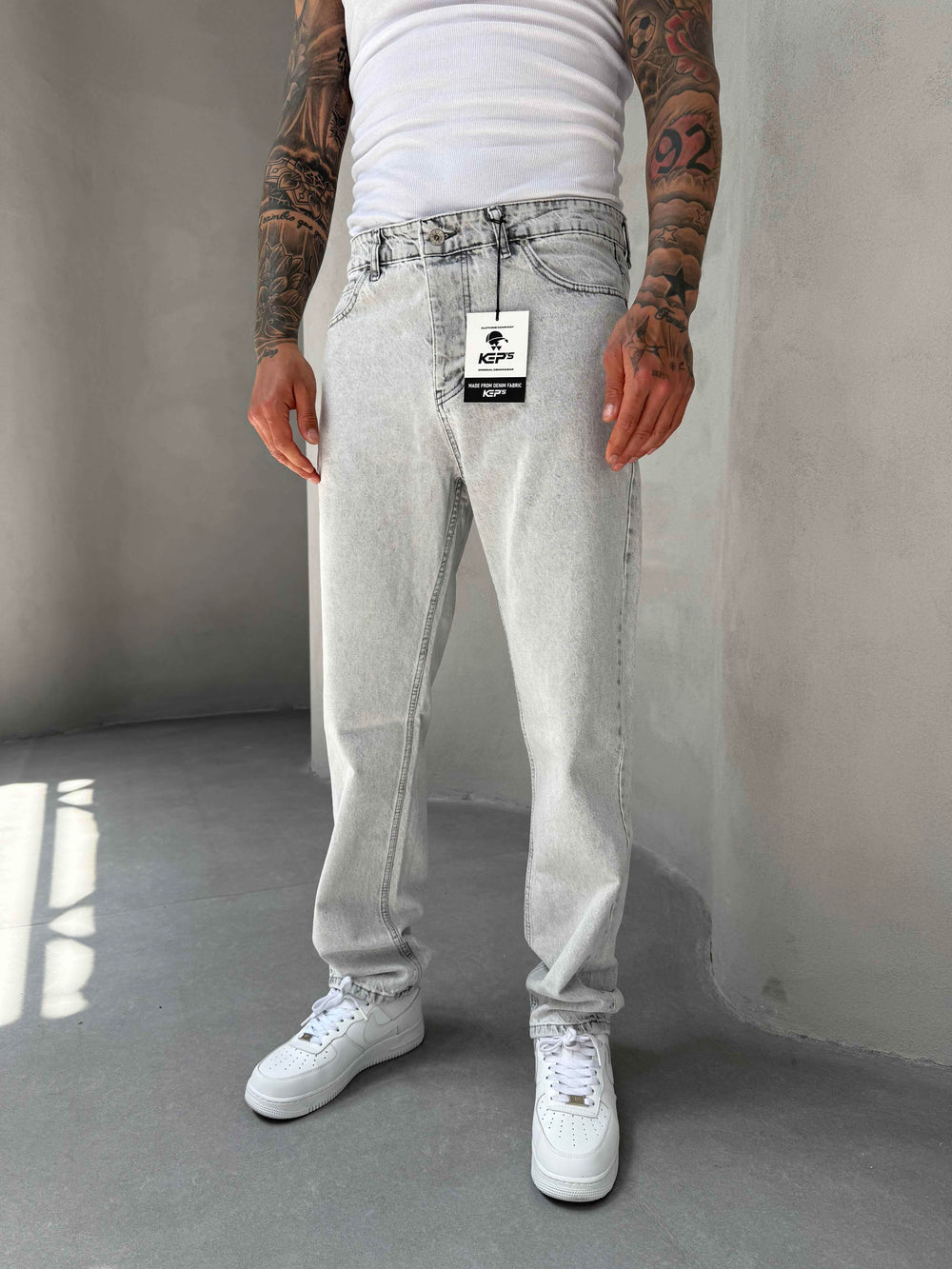 Gri Yıkamalı Baggy Jean