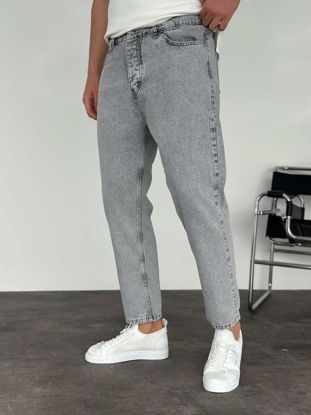 Gri Yıkamalı Boyfriend Jean