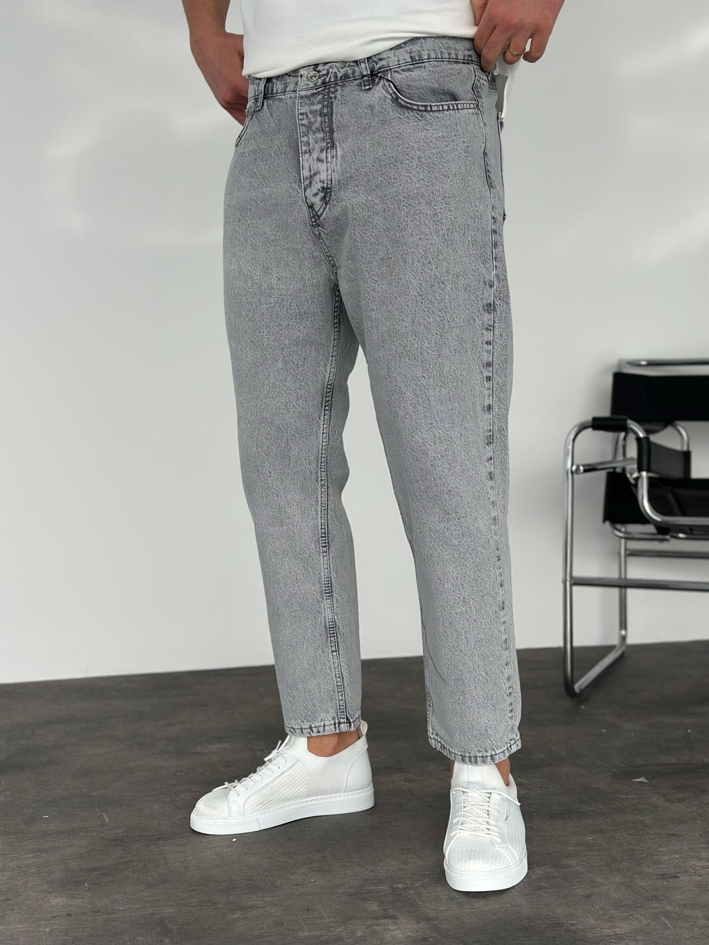 Gri Yıkamalı Boyfriend Jean
