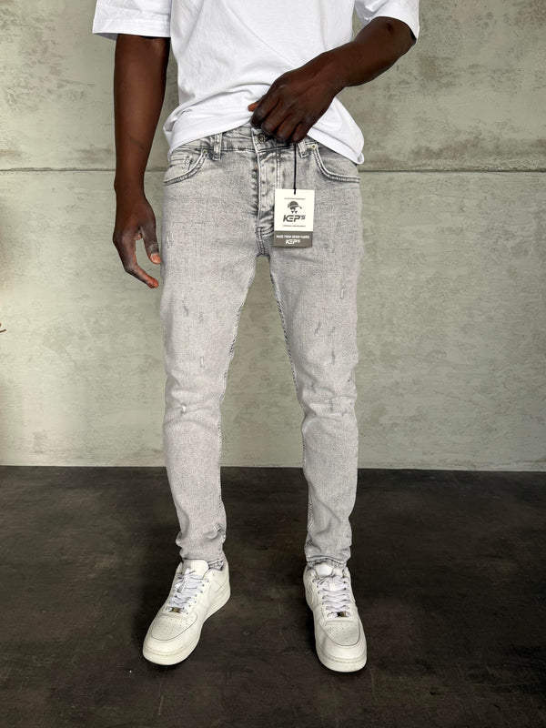 Gri Yıkamalı Lazerli Slimfit Jean