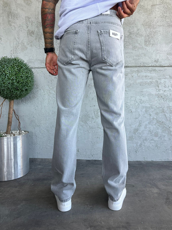 Gri Yırtıklı Baggy Jean