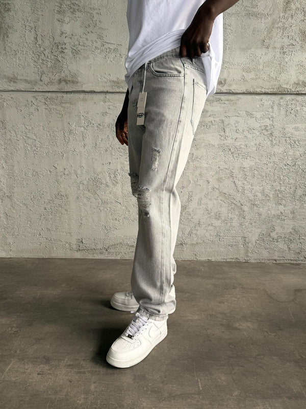 Gri Yırtıklı Baggy Jean
