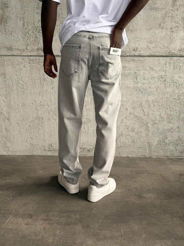 Gri Yırtıklı Baggy Jean