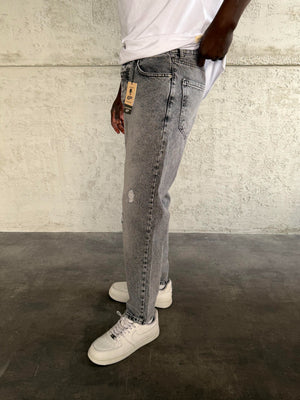 Gri Yırtıklı Boyfriend Jean