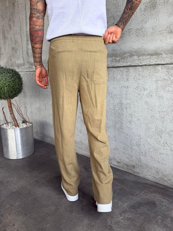 Haki Keten Baggy Pantolon
