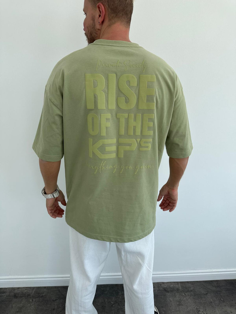 Haki Oversize Baskılı T-Shirt