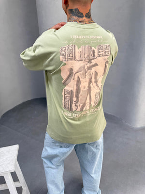 Haki Oversize Baskılı T-Shirt