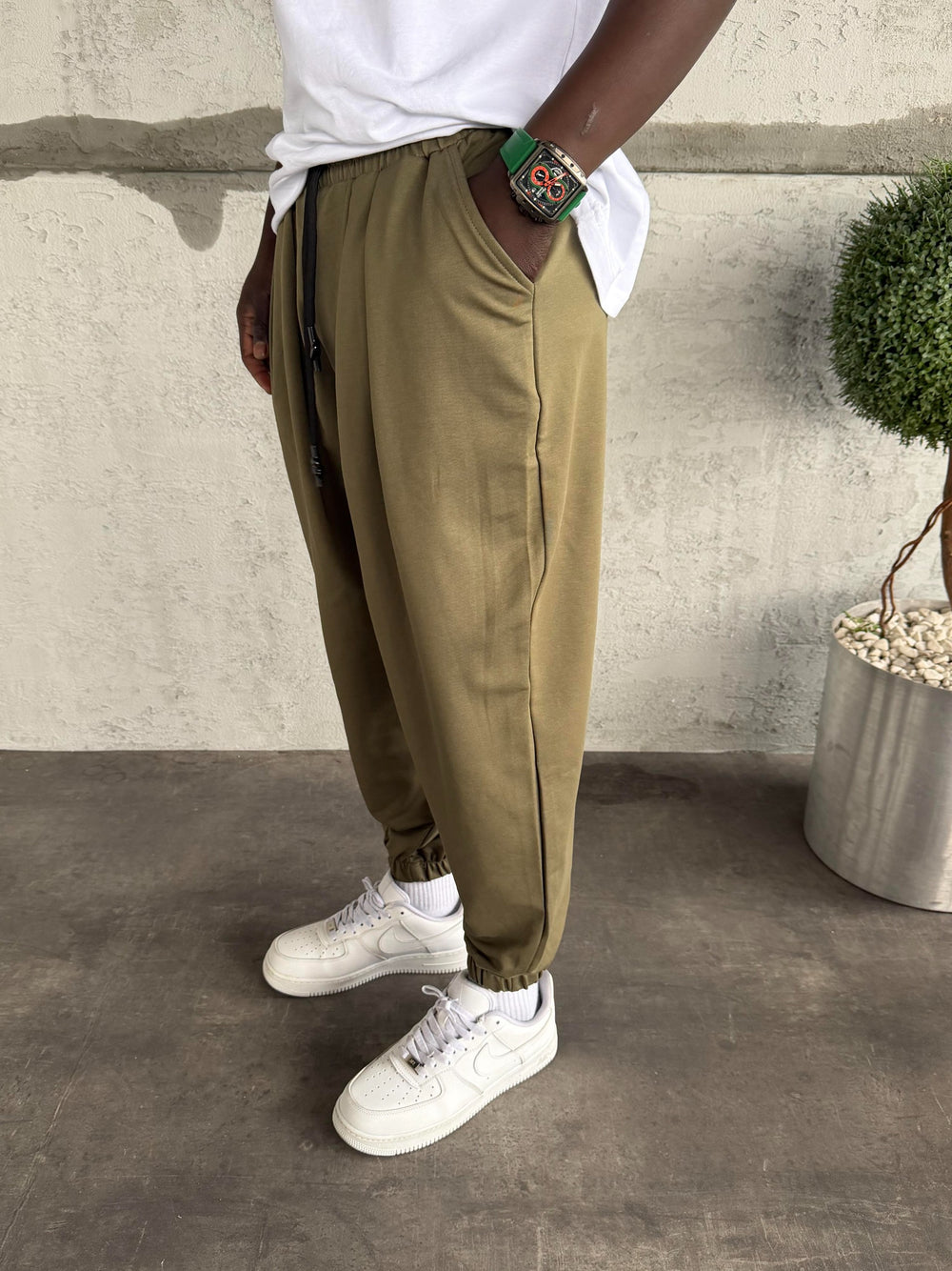 Haki Paça Lastik Şalvar Eşofman