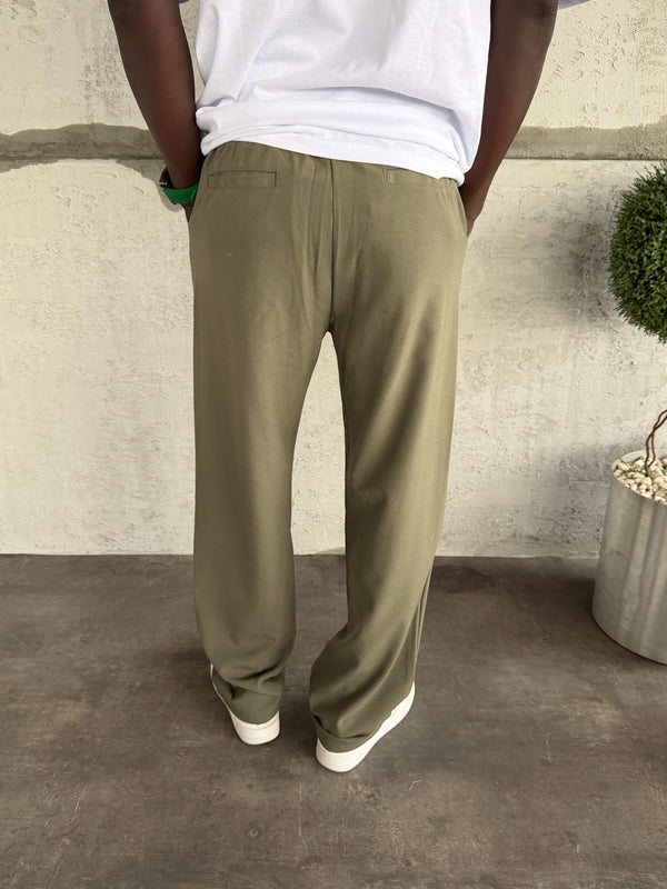 Haki Pileli Baggy Kumaş Pantolon