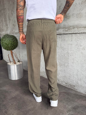 Haki Pileli Modal Kumaş Baggy Pantolon